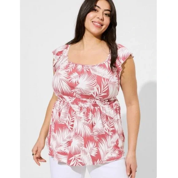 NWT Torrid plus size 3 Super Soft Square Neck Cinched Waist Babydoll Tank pink - Picture 2 of 5